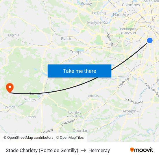 Stade Charléty (Porte de Gentilly) to Hermeray map