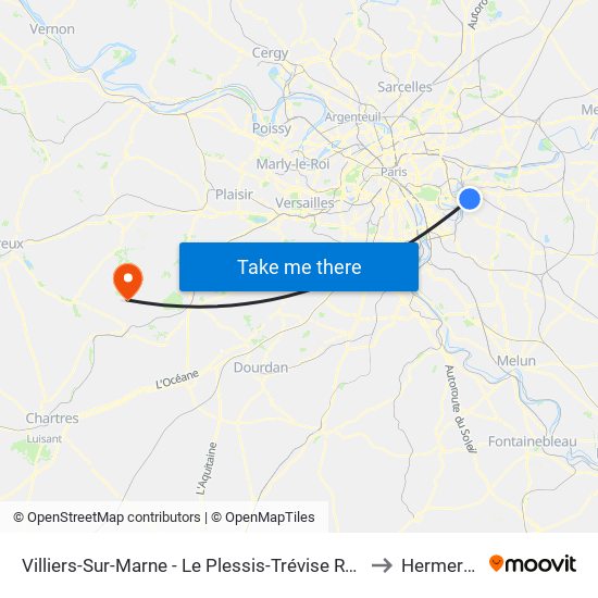 Villiers-Sur-Marne - Le Plessis-Trévise RER to Hermeray map