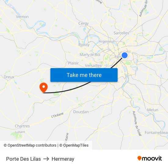 Porte Des Lilas to Hermeray map