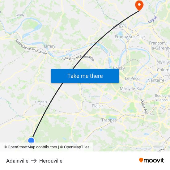 Adainville to Herouville map