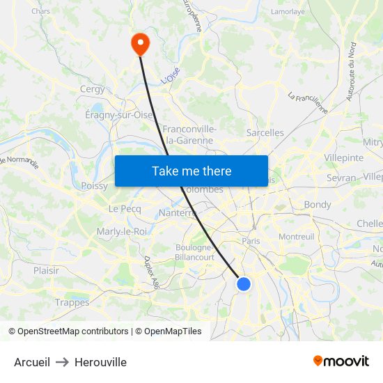 Arcueil to Herouville map