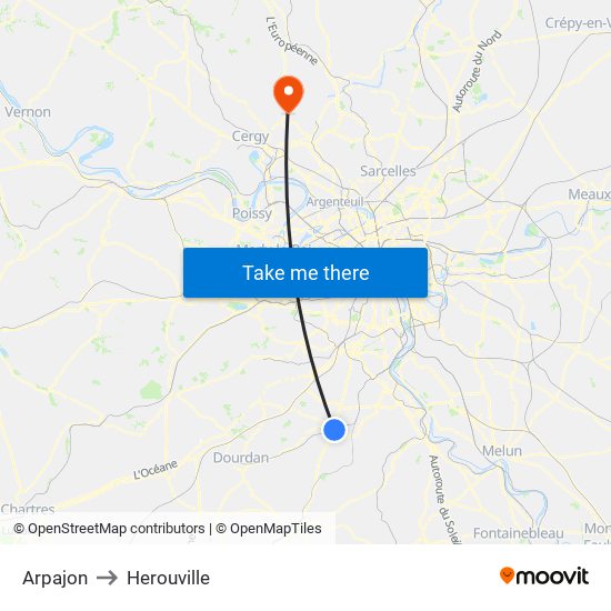 Arpajon to Herouville map