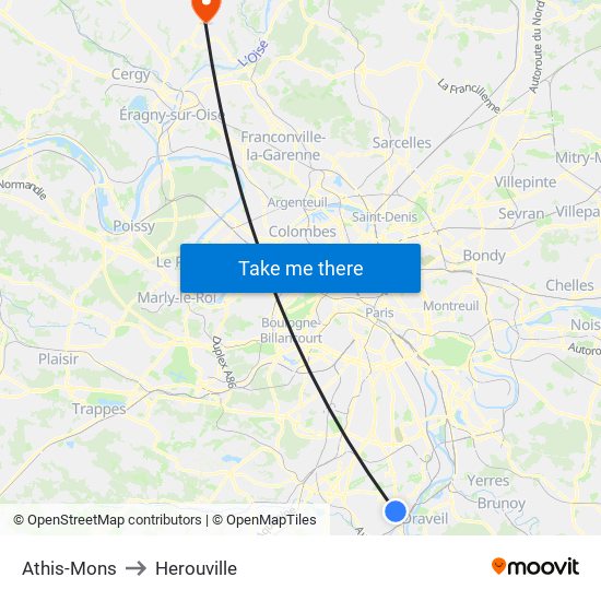 Athis-Mons to Herouville map