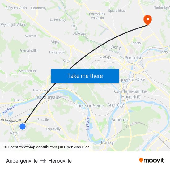 Aubergenville to Herouville map