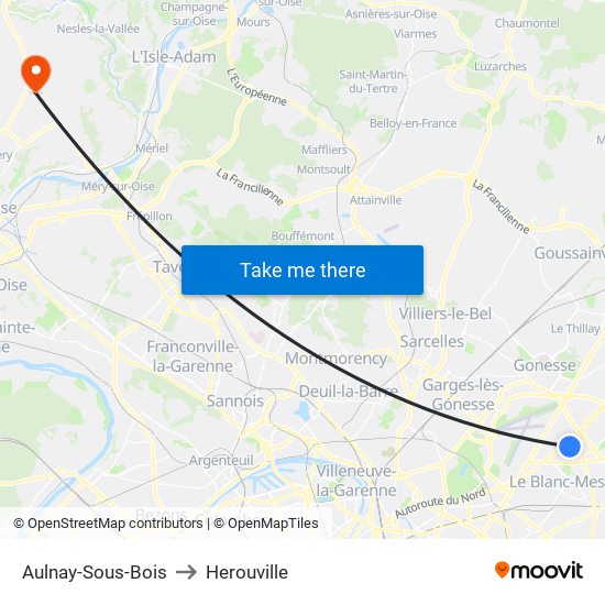 Aulnay-Sous-Bois to Herouville map