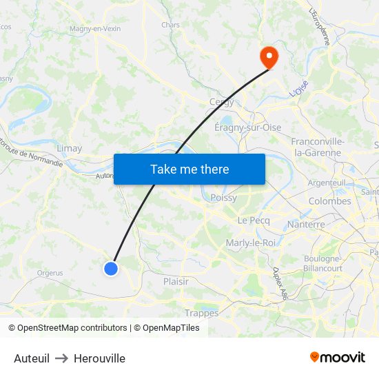 Auteuil to Herouville map