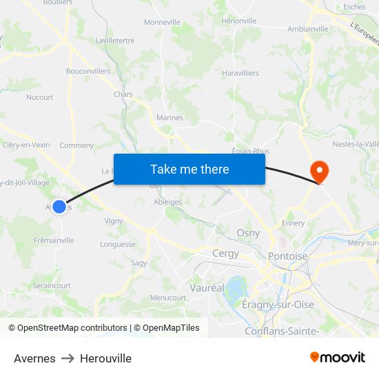 Avernes to Herouville map