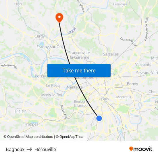 Bagneux to Herouville map