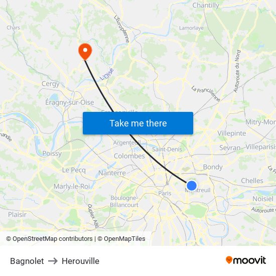 Bagnolet to Herouville map