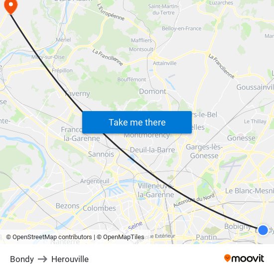 Bondy to Herouville map