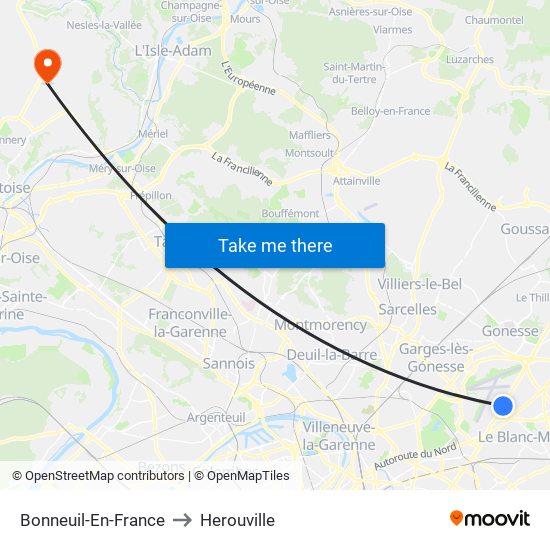 Bonneuil-En-France to Herouville map
