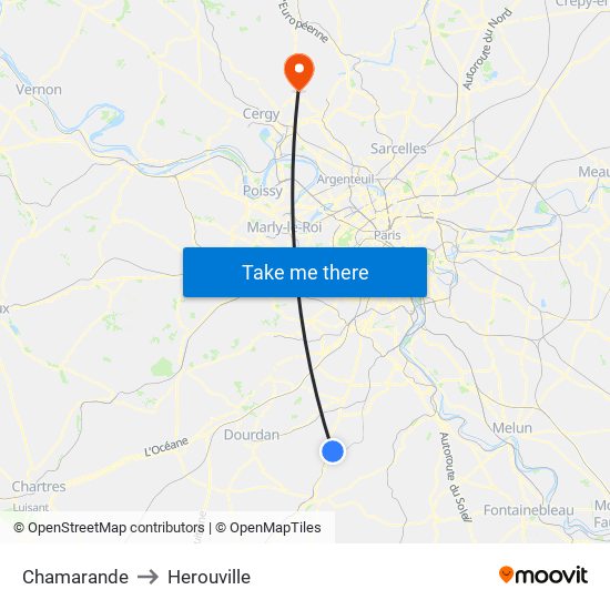 Chamarande to Herouville map