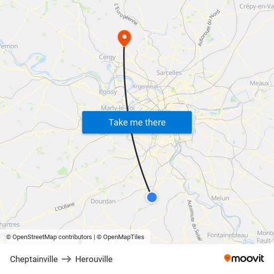 Cheptainville to Herouville map