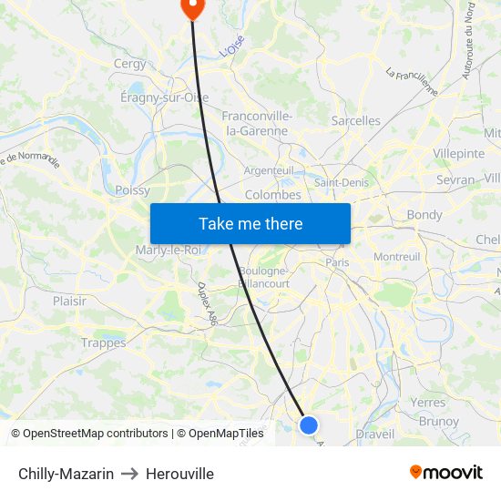 Chilly-Mazarin to Herouville map