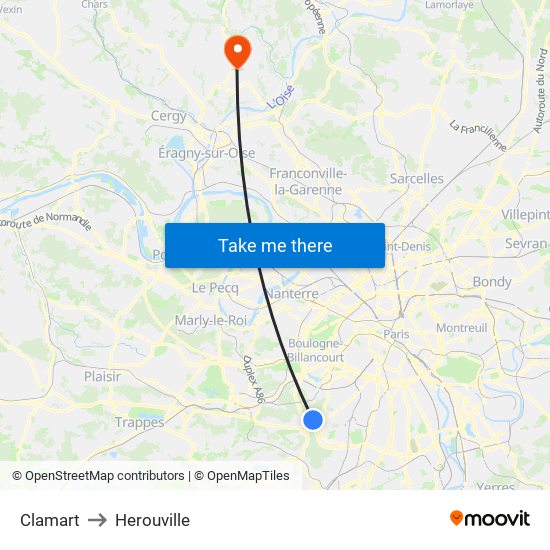Clamart to Herouville map