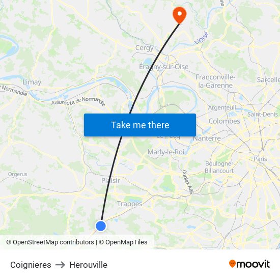 Coignieres to Herouville map
