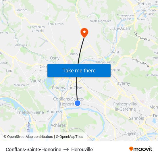 Conflans-Sainte-Honorine to Herouville map