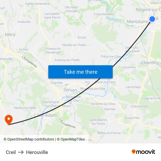 Creil to Herouville map