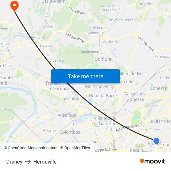 Drancy to Herouville map