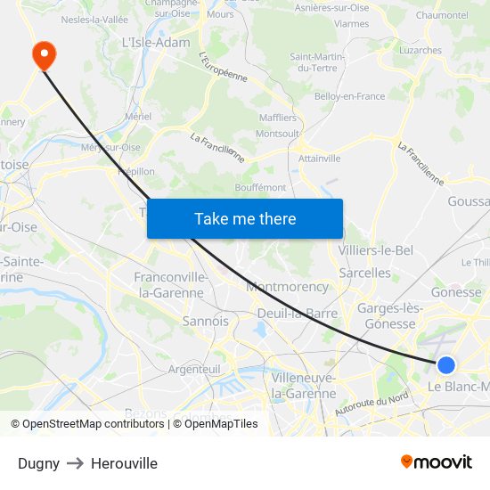Dugny to Herouville map
