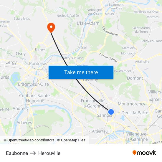 Eaubonne to Herouville map