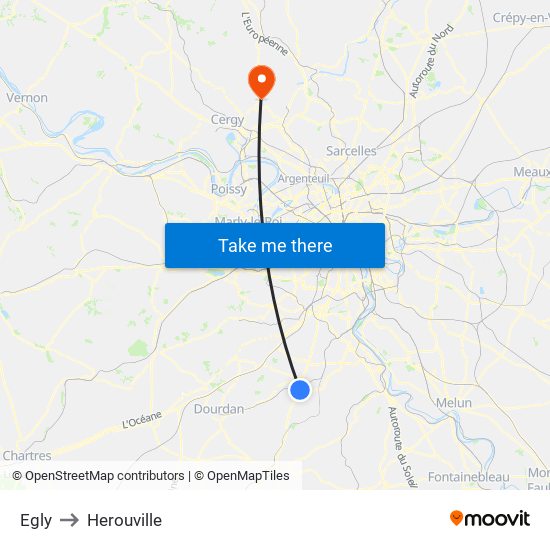 Egly to Herouville map