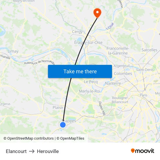 Elancourt to Herouville map