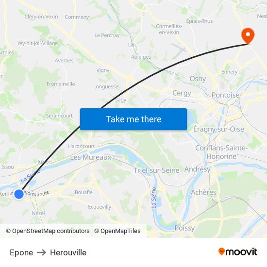 Epone to Herouville map