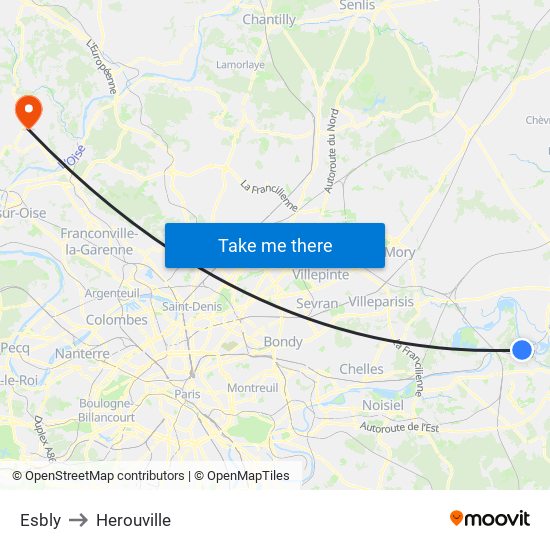 Esbly to Herouville map