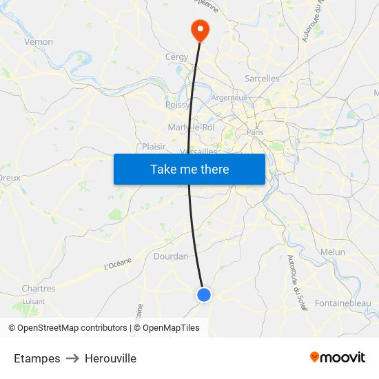 Etampes to Herouville map