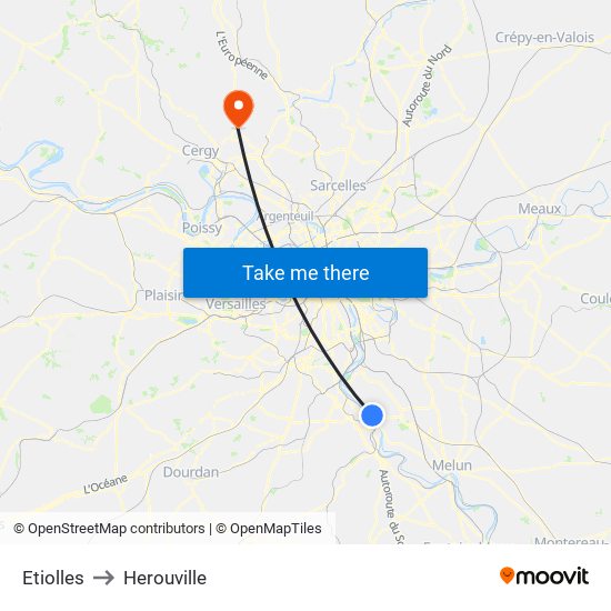 Etiolles to Herouville map