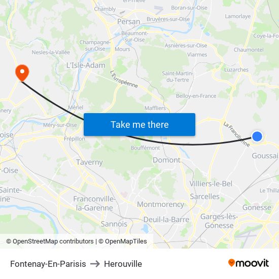Fontenay-En-Parisis to Herouville map