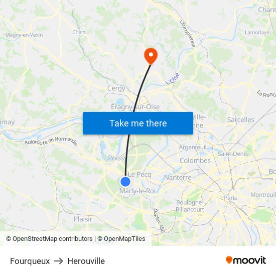 Fourqueux to Herouville map