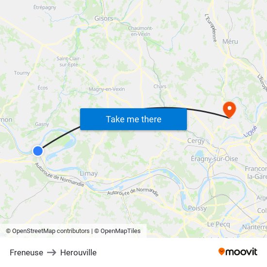 Freneuse to Herouville map