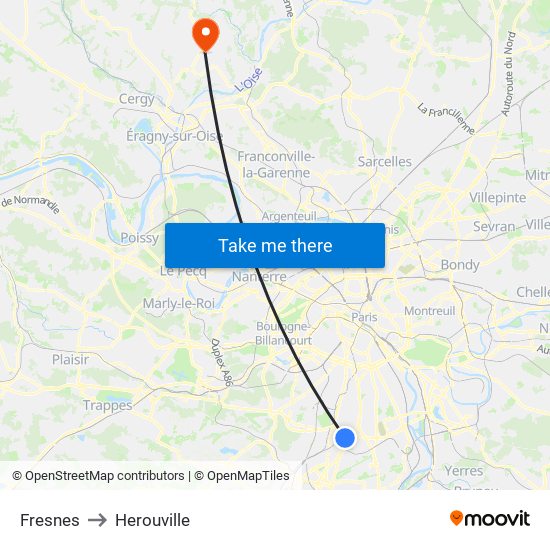 Fresnes to Herouville map