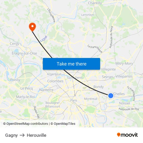 Gagny to Herouville map