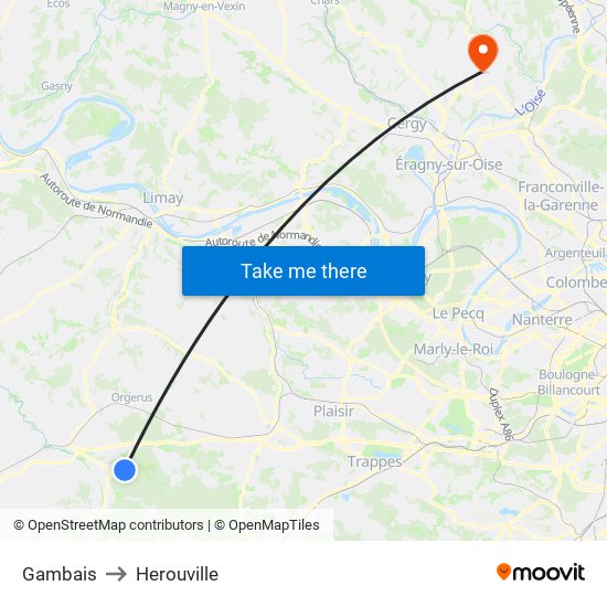 Gambais to Herouville map