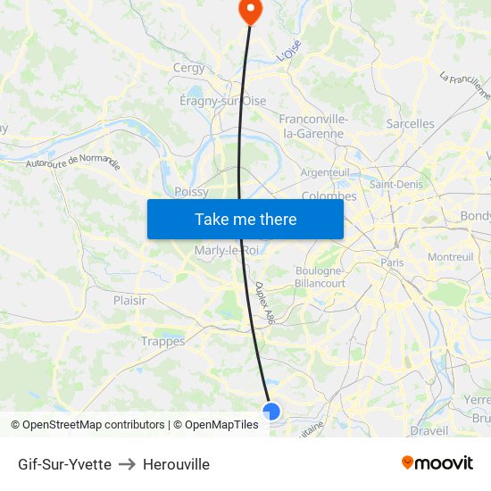 Gif-Sur-Yvette to Herouville map