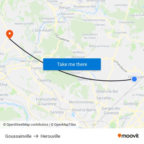 Goussainville to Herouville map