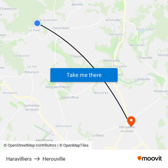 Haravilliers to Herouville map