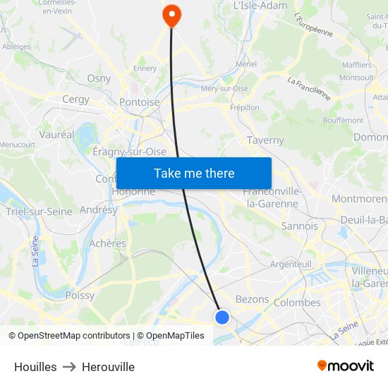 Houilles to Herouville map