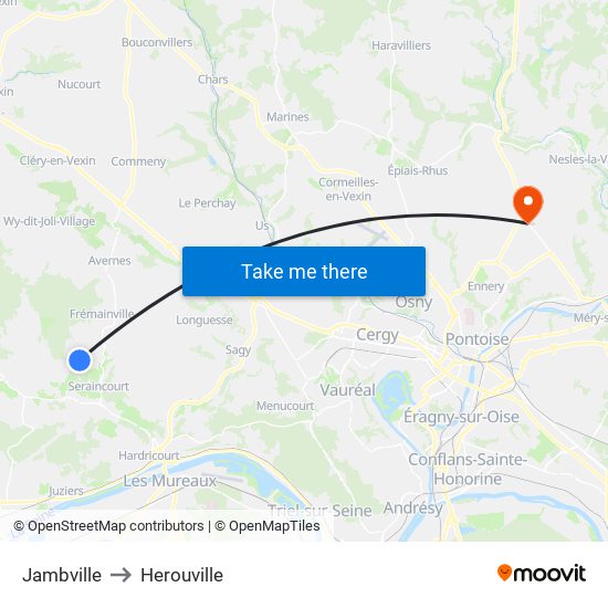 Jambville to Herouville map