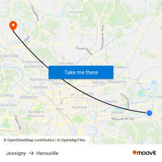 Jossigny to Herouville map