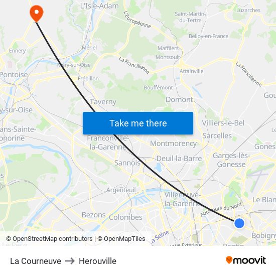 La Courneuve to Herouville map