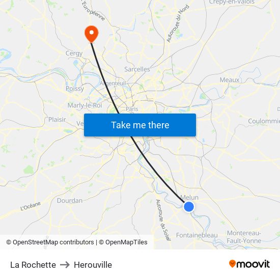 La Rochette to Herouville map