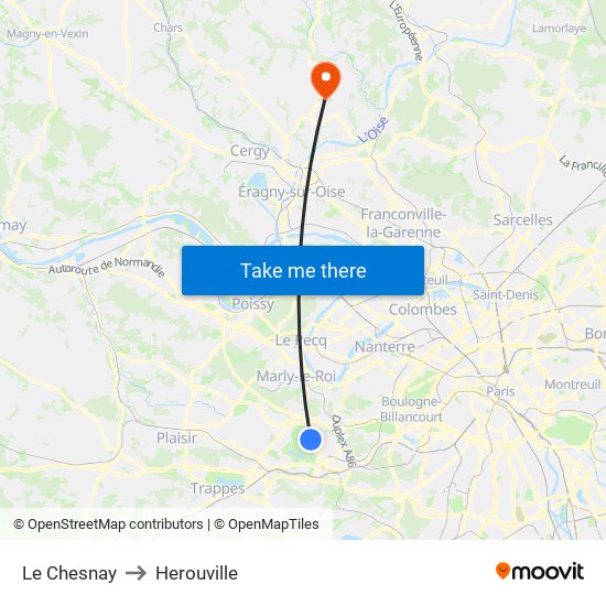Le Chesnay to Herouville map