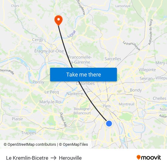 Le Kremlin-Bicetre to Herouville map