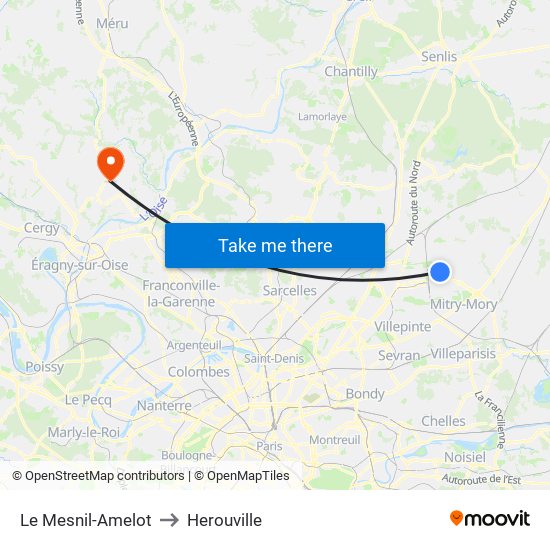 Le Mesnil-Amelot to Herouville map