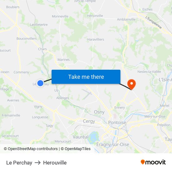 Le Perchay to Herouville map