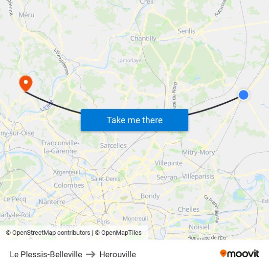 Le Plessis-Belleville to Herouville map